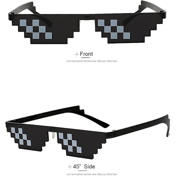 [3 pak] Solbriller, Solbriller Mænd Kvinder 8 Bit Glas Pixel Mosaik Rekvisitter Unisex Solbriller - Sort