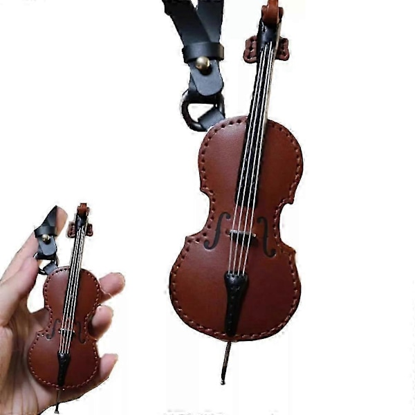 Käsintehty nahkainen viulun ja sellon avaimenperä, musiikkivälineen avaimenperä Dark Brown