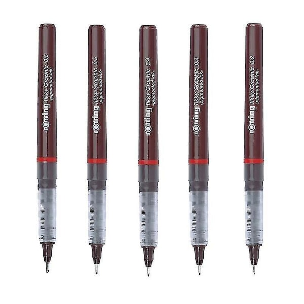 5 kpl/erä Rotring Tikky Graphic Pigmented Ink 0,1/0,2/0,3/0,4/0,5/0,7/0,8mm Kertakäyttöinen Liner Pen graafiseen suunnitteluun - Art Markers - 02mm