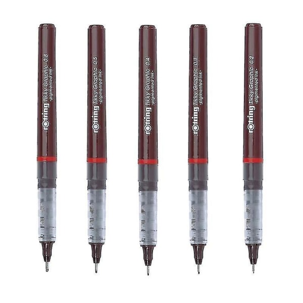 5 kpl/erä Rotring Tikky Graphic Pigmented Ink 0.1/0.2/0.3/0.4/0.5/0.7/0.8mm kertakäyttöinen liner-kynä graafiseen suunnitteluun - Taidemarkerit - 01mm