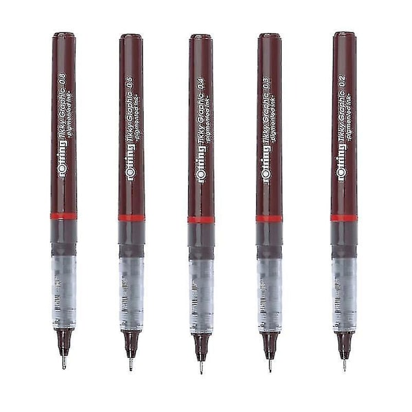 5 st/förpackning Rotring Tikky Graphic Pigmented Ink 0,1/0,2/0,3/0,4/0,5/0,7/0,8 mm engångslinerpenna för grafisk design - konstmarkörer - 01mm