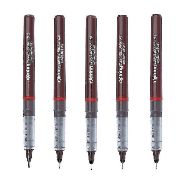 5 stk./lot Rotring Tikky Graphic Pigmenteret blæk 0,1/0,2/0,3/0,4/0,5/0,7/0,8 mm engangsfjerpen til grafisk design - Kunstmarkører - 05mm