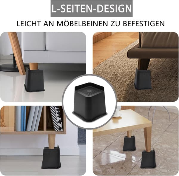 Møbelben 7 cm, L-formet Sengeben, Kraftig Støtte Op Til 2700 kg, Overdimensionerede Sengeløftere til Seng (Sort, 7 cm - 4 Stk) Six inches