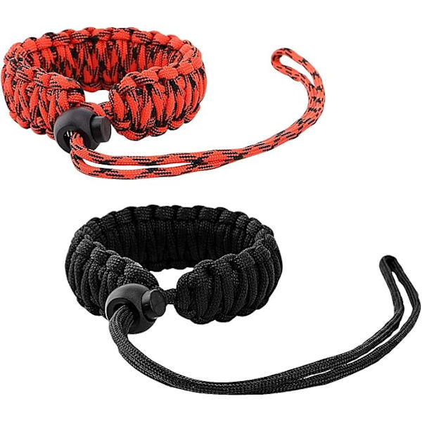 Universell flätad rem för videokamera (2-pack) – Justerbar Paracord bekväm utomhusaktivitet fläkt överlevnad och äventyrsarmband Black + Red/Black One Size