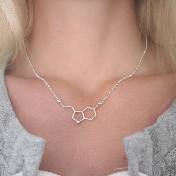 Zinklegering Serotonin Molecule Halsband Silver