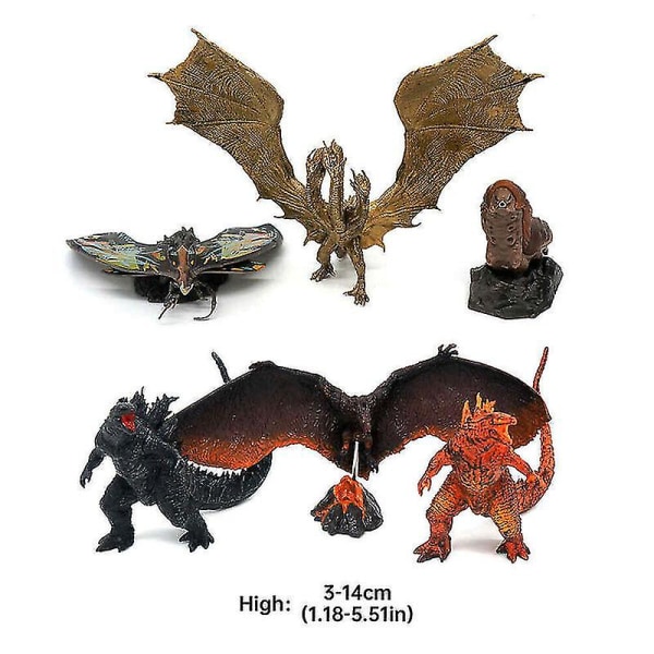 Godzilla 6stk Pakke Kongen av monstrene 5 leketøymodellsett gave Ghidorah Mothra