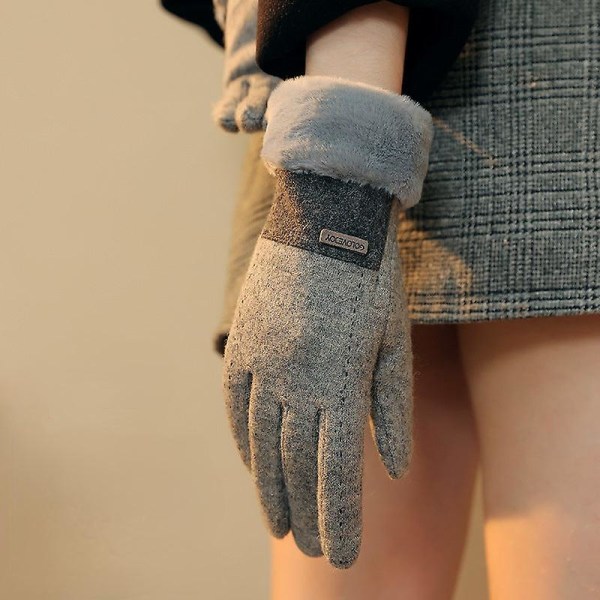 Vinter nya kashmirhandskar för kvinnor utomhus plus ludd förtjockade varma handskar kalltät pekskärm för kvinnor Average size Dy50; black