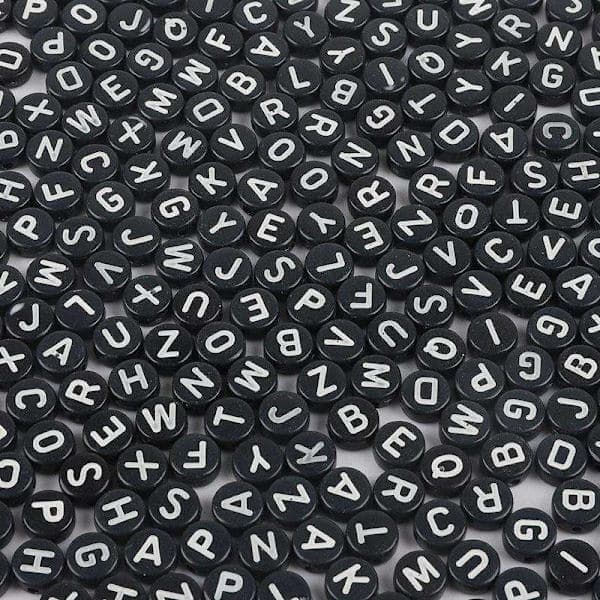 200 stk. bogstavperler, bogstaver - 4x7mm - Hvid white