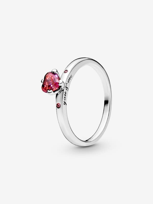 Pandora - Kimalteleva punainen sydän -sormus - Sterlinghopea Circumference: 58mm