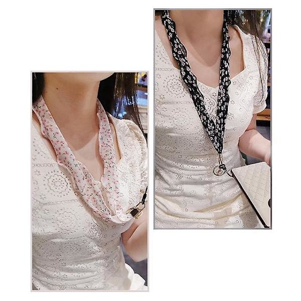 Blommig chiffong silkescarf stil telefon lanyard metallhänge nyckelring telefonhalsband Beige