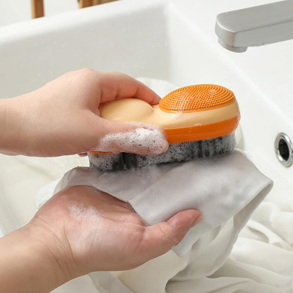 Kreativ vaskeromskompis, rengjøringsbørste med patentert design, fargerik klesbørste Orange