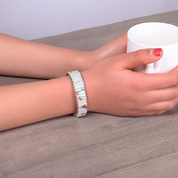 7 Chakra Armbånd For Kvinner Boho Håndlaget Naturlig Jaspis Stone Healing Energy Bead Leather Wrap Armbånd Smykkekolleksjon - Agalmatolite -