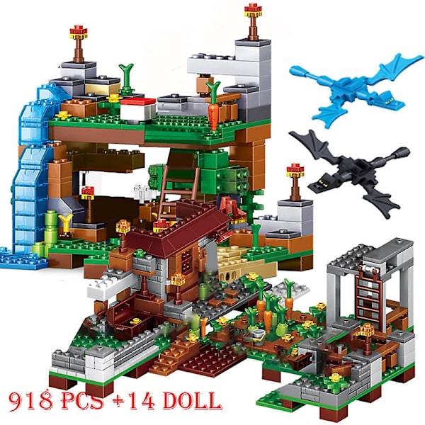 1500 st Myworld klossar set gruva gård bergsgrotta vattenfall by djungelträdhus figurer modellbyggstenar leksaker presenter - Klossar - 93027