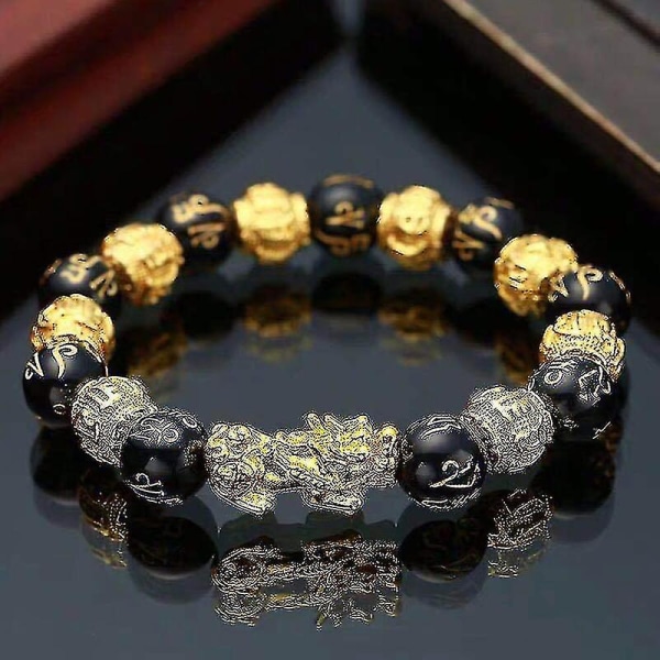 Feng Shui Obsidian Stein Perlen Armband Armband Gold Schwarz Pixiu Reichtum Glück Frauen Armband