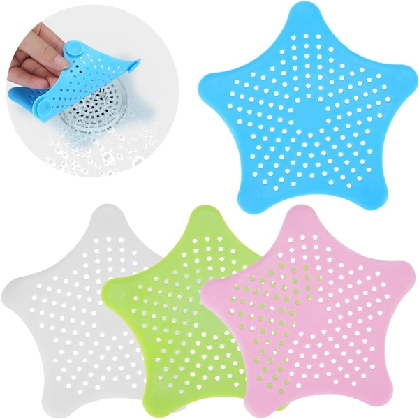 4 STK universal silikon avløpsfilter, sil for vask hårsil dusj, praktiske silikon siler for avløp