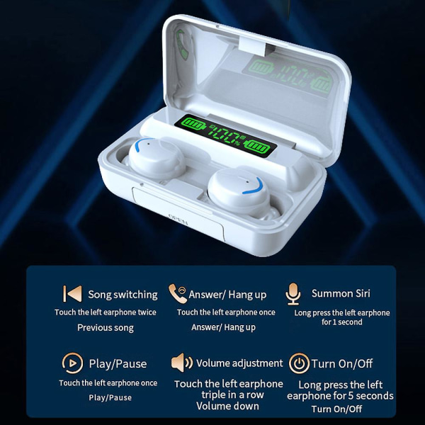 Langattomat Bluetooth 5.1ipx5 -vedenpitävät nappikuulokkeet ladattavalla case, tehokkaalla surround-stereobassolla ja melunvaimennalla White