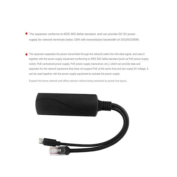 Gigabit PoE Splitter 5v3a 1000mbps Typ-c Power Over Ethernet för IP-kamera för 4