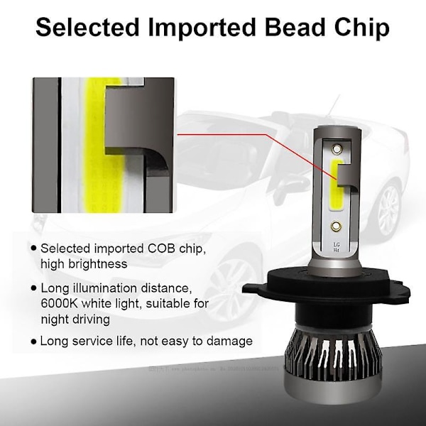 1 par H4 LED-strålkastare konverteringskit COB Hi/Lo-strålkastare 120W 26000lm