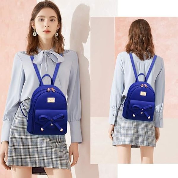 Kvinnor Ryggsäck Mini Ryggsäckar Flickor Rosett PU Läder Ryggsäck Handväska Söta Axelväskor Ryggsäck för Damer Liten Ryggsäck Tonåringar blue