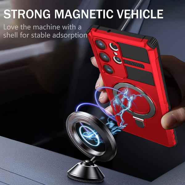 For Samsung Galaxy S23 Ultra PC+TPU telefonveske Magnetisk fingergrep Kickstand-deksel Red