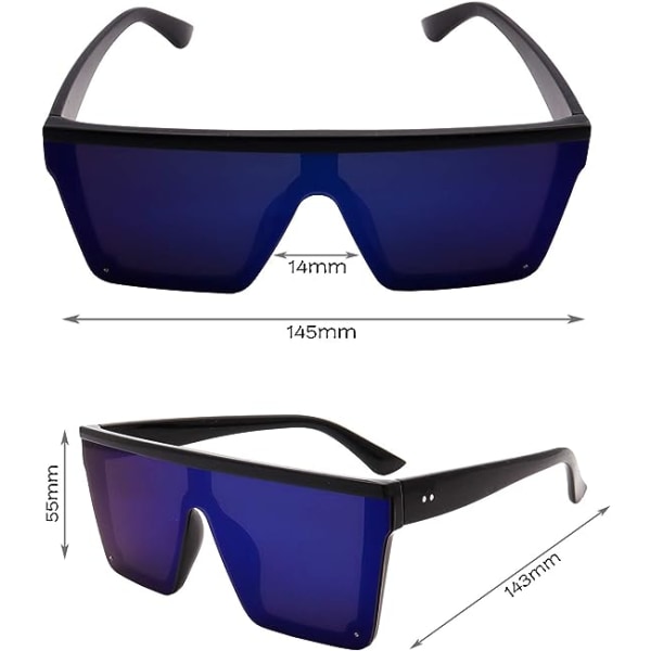 Firkantede overdimensionerede solbriller til kvinder Mænd Fashion Flat Top Big Frame Shades