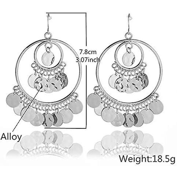 Bohemian Chandelier Coin Sequins Dangle Drop Øreringe Etniske Gypsy Perler Kvast Hoops Med Disk Charms Boho Øre Smykker Kvinder - -