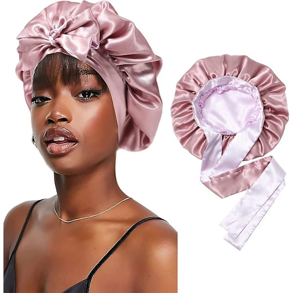 Satin Bonnet Silke Sovehætte Hårhuer Til Sorte Kvinder Elastisk Bånd Hår Bean Paste and Lavender