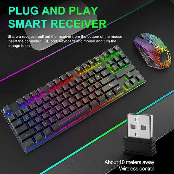 1 Set T87 Trådlöst tangentbord Snabbt svar Lång standbytid Vattentätt Laptop Gaming Desk Mus Kompatibel Notebook La Blue