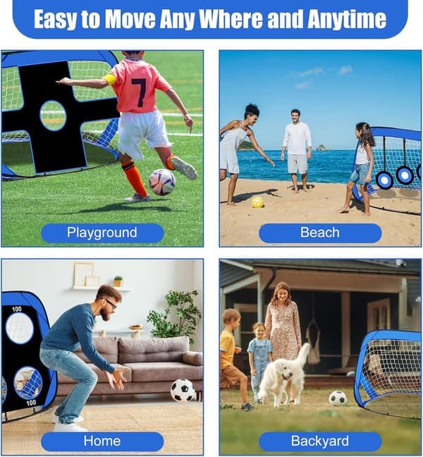 4-i-1 Foldbart Fodboldmål, Foldbart Fodboldmål, Bæretaske, Fodboldmål til Børn, 120×80×80cm, Sort + Blå