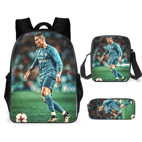 3-pak fodboldstjerne Lionel Messi rygsæk elev skoletaske B penalhus T backpack