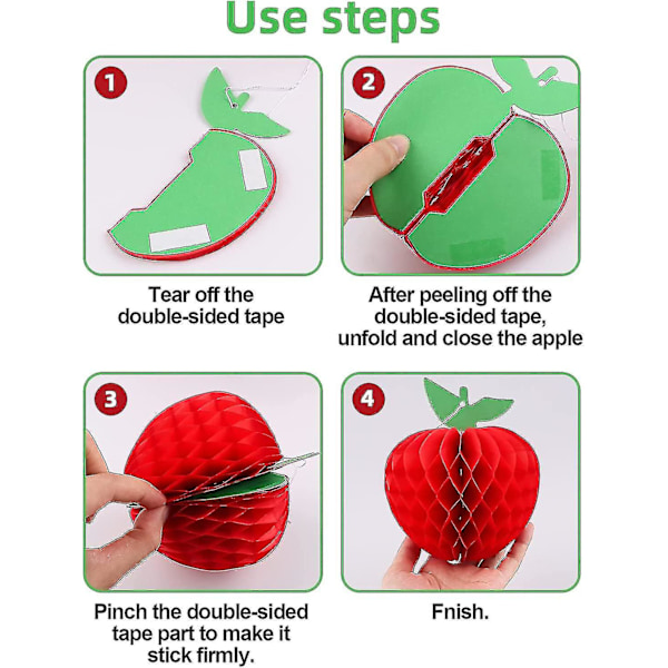 10 pakker Honeycomb Tissue Paper Apple, hengende papirfruktdekorasjon for skole