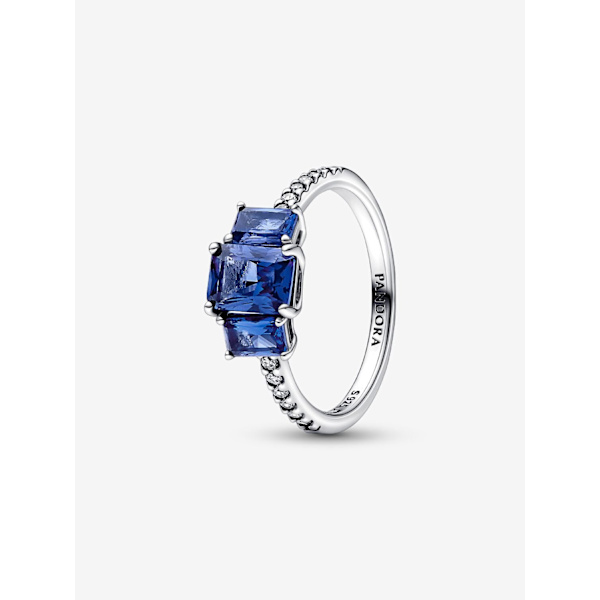 Pandora - Blå rektangulär gnistrande ring med tre stenar - Sterlingsilver Circumference: 56mm