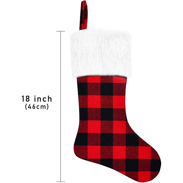 Julegaver - 4-pakning 18\" Buffalo Plaid Juleromper med Hvit Plysj Faux Fur Mansjett, Familie Juleferiefest