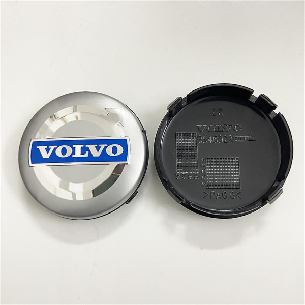 Modificerede navkapsler, standard navkapsel Abs plastikdæksel 64 mm velegnet til Volvo, sølv (pakke med fire)