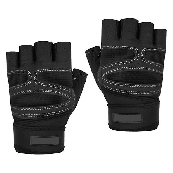 Fitnesshandskar, Halvfingerhandskar för män och kvinnor Träningsutrustning Hantelträning L black- grey line(a pair)
