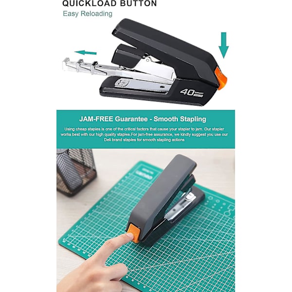 Mheloses Tischheftgerät, 4050 Blatt Kapazität, Ein-Finger-Touch-Heften, Einfach zu laden, Ergonomisches, Robustes Heftgerät, Inklusive 1500 Heftklammern