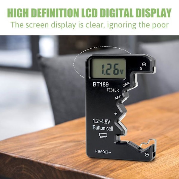 Mini digitaalinen paristotesteri, ABS yleismallinen paristotesteri teräväpiirtoisella LCD-näytöllä tyypeille D CAA N LR44 9V 6F22