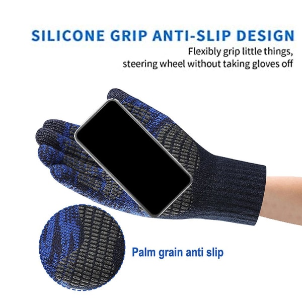 Strikkede handsker til mænd - Vinterhandsker i plys med farvematchning og offset-skærm navy blue