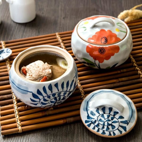 1 stk Keramisk Gryterett Gryte Dampende Suppe Fargerik Keramisk Skål Keramisk Kokebord Servise Mini Suppe Leire Gryte Suppe Gryte Keramisk Dampende Kopp Japansk Stil