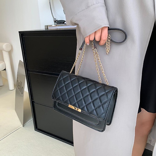 Lille Quiltet Crossbody Taske til Kvinder Quiltet Skuldertaske Pung Håndtaske med Kædestrop Sort black