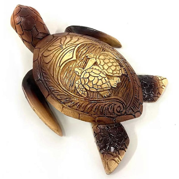 Hawaiianska Sköldpaddor Handgjord Staty Djur Resin Trädgårdsdekorationer Träsnideri Dekor Double Turtle Sea Turtle