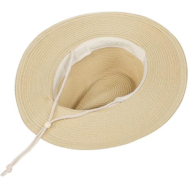 Unisex Halm Solhatt Panamahatt Fedora Trilbyhatt Safari Strandhatt Sol UV-skydd Hatt med Justerbar Hakrem för Män Kvinnor
