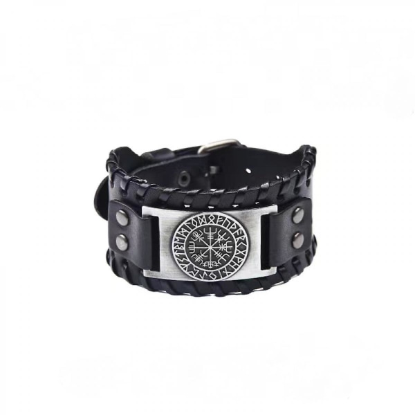 Veeki svart läderarmband Viking Nordic Runes Läderarmband armband för män
