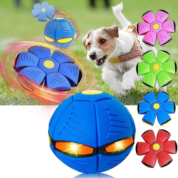 Kæledyrs legetøj, flyvende tallerken, bold, legetøj, trykreducerende, at træde på bolden, flyvende tallerken med 3 LED-lys Blue