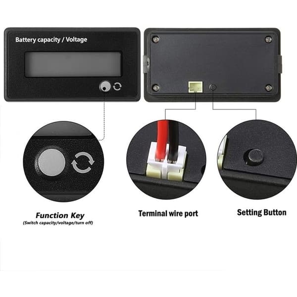 Batterimonitorer, Voltmeter, DC 12V 24V 36V 48V 72V Blysyre- og Litium-ion Batteritester (Grønt Lys)