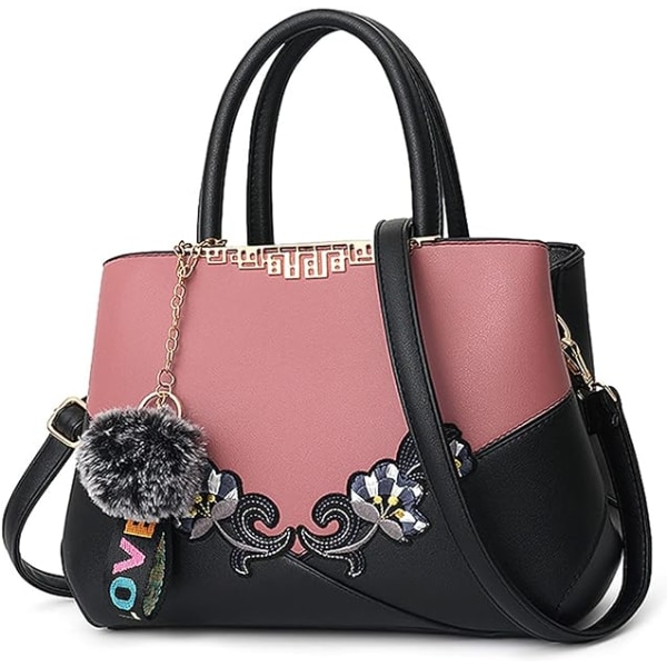 Kvinder Top-Handle Bag Skuldertaske Pom Pom Dekoration Dame Tote Bag Messenger Bag Rejse Vandtæt PU læder (Pink B+ Pom Pom Decoration)