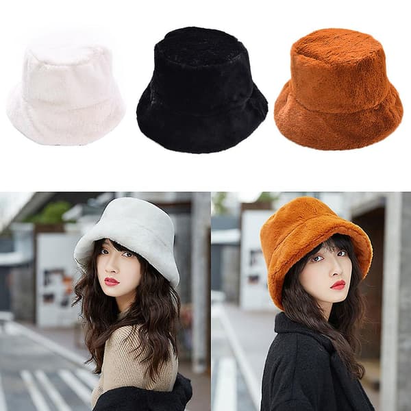 Vinter fortykket fluffy plys spand spand solid farve fisker hat til sol hat Beige