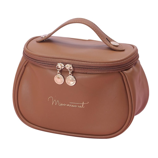 Ny Pu kosmetisk väska med stor kapacitet Bärbar reseförvaringsväska Vattentät kosmetisk väska brown