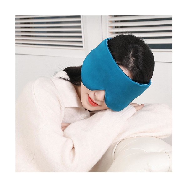 Unisex sovemaske for natten, Blackout øyemaske, silkesovende øyemaske med klistremerker (blå)