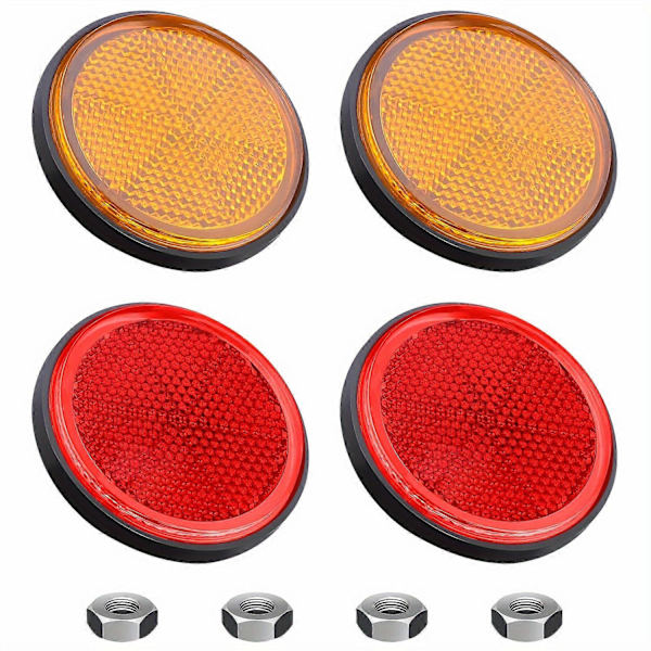4 kpl pyöreitä varoitusheijastimia, autojen, kuorma-autojen, moottoripyörien ja polkupyörien yöheijastin 2 Red-2 Yellow